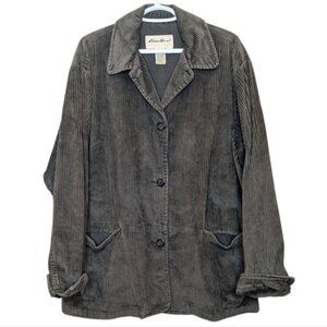 Vintage Eddie Bauer y2k Dark Green Button Down Corduroy Blazer Jacket Womens L